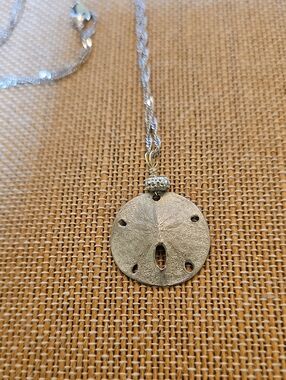 Hand Cast Cape Cod Pewter Sand Dollar Necklace w/ Shimmering Accent